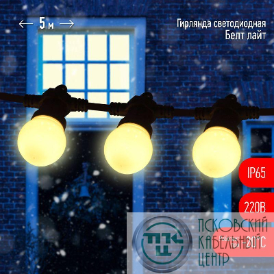 Гирлянда "Белт Лайт" 5м 15LED шаг 30см тепл. свет 220В каучуковая изоляция IP65 ЭРА Б0047952