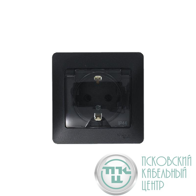 Розетка 1-м СП 1мод. Glossa 16А IP44 с заземл. защ. шторки с крышкой в сборе антрацит SE GSL000748