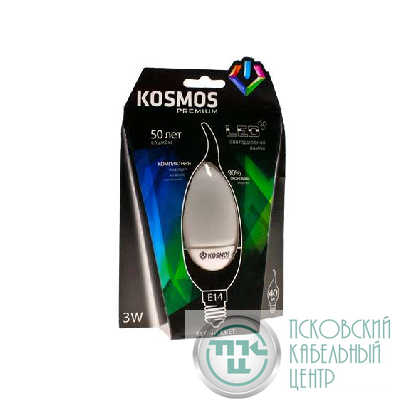 Лампа светодиодная KOSMOS premium 3Вт свеча на ветру E14 230В 4500К Космос KLED3wCW230vE1445