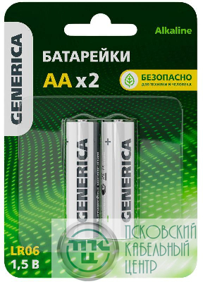 Элемент питания алкалиновый AA/LR6 Alkaline (блист.2шт) GENERICA ABT-LR06-ST-L02-G