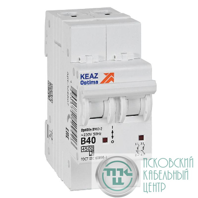 Выключатель автоматический модульный 2п B 40А 4.5кА OptiDin BM63-2B40-4.5-УХЛ3 КЭАЗ 329514