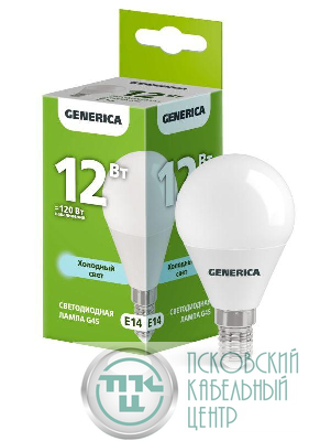 Лампа светодиодная G45 12Вт шар 6500К E14 230В GENERICA LL-G45-12-230-65-E14-G