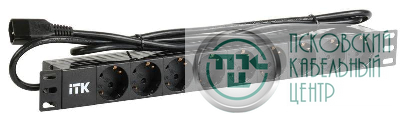 Блок розеток 9 мест PDU (немец. станд.) DIN 49440 ПВХ профиль 1U шнур 2м; вилка IEC 320 C14; черн. ITK PH22-9D2-P