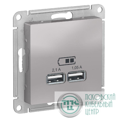 Розетка USB AtlasDesign тип A+A 5В 1х2.1А 2х1.05А механизм алюм. SE ATN000333