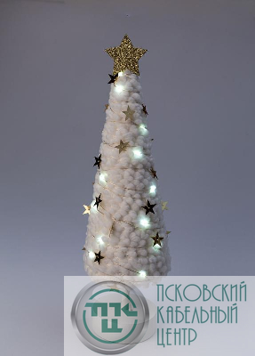 Светильник настольный "Елка" дизайн 2 (белое основание золотая звезда) 20LED плюш 11.5х38.5см тепл. бел. КОСМОС KOC_TAB-B105