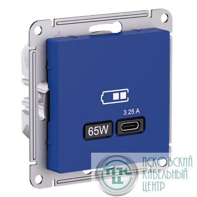 Розетка USB AtlasDesign тип C 65Вт высокоскор. ЗУ QC PD механизм аквамарин SE ATN001127