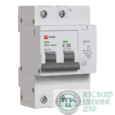 Выключатель автоматический дифференциального тока C 25А 30мА тип AC 6кА АД-2 (электрон.) защита 270В PROxima EKF DA2-6-25-30-pro