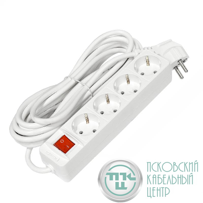 Удлинитель 4х5м с заземл. 16А IP20 3х1 с выкл. бел. DOMTOK 2500