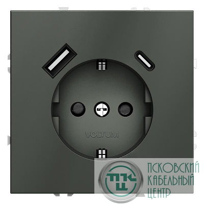 Розетка 1-м СП S70 16А с USB A+С с заземл. защ. шторки механизм титан Voltum VLS040506