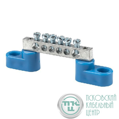 Шина нулевая N 6х9 6 отвер. цинк 2 син. угловых изолятора EKF sn1-63-06-2