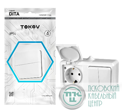 Блок ОП Dita (розетка 16А 250В с заземл. + 2-кл. выкл. 10А) IP54 бел. TOKOV ELECTRIC TKL-DT-V2RZ-C01-IP54