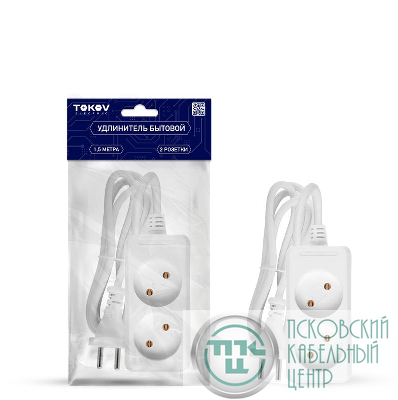 Удлинитель 2х1.5м без заземл. 10А 2х0.75 TOKOV ELECTRIC TKE-C01-BU2-1.5-075