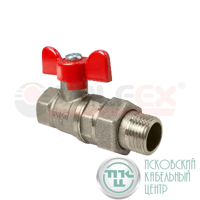 Кран шаровой латунный с американкой никел. покрытие ВН/НР ручка-бабочка 1/2дюйм (80/20) VALFEX VF.227.NB1.012