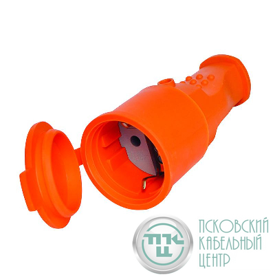 Разъем штепсельный 16А IP44 250В (еврослот) с заземл. каучук оранж. Universal 3038