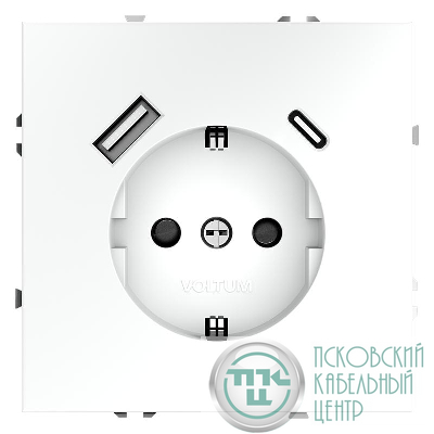 Розетка 1-м СП S70 16А с USB A+С с заземл. защ. шторки механизм бел. матов. Voltum VLS040502