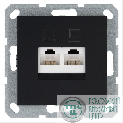 Розетка компьютерная 2-м RJ45 IP20 кат. 5E механизм черн. матов. soft touch Jasmart G6106PB