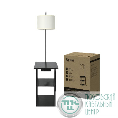 Светильник ТНО 12P-Е27USB-WB USB-C этажерка напольн. розетка абажур бел./корпус черн. IN HOME 4690612064529