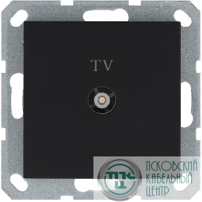 Розетка телевизионная проходная TV Ф9.5мм механизм черн. матов. soft touch Jasmart G6002PB