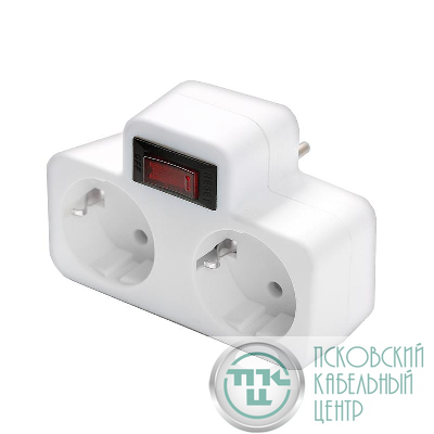 Разветвитель 2-м с заземл. 16А 3500Вт 250В плоский с выключателем бел. DОМТОК 2664