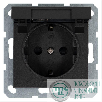 Розетка 1-м Shuko 16А IP20 с заземл. защ. шторки с крышкой механизм антрацит Jasmart G5505B