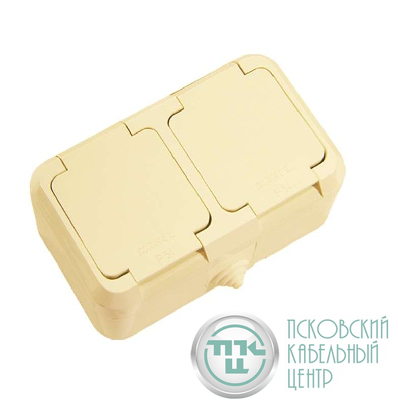 Розетка 2-м ОП 16А IP44 с заземл. с крышкой п/герм. крем. Makel 18254