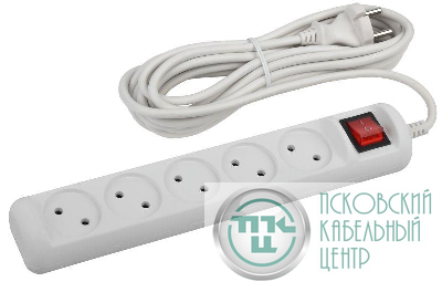 Удлинитель 5х5м без заземл. 10А IP20 U-5s-5m-2х1 ПВС 2х1 с выкл. Эра Б0044057