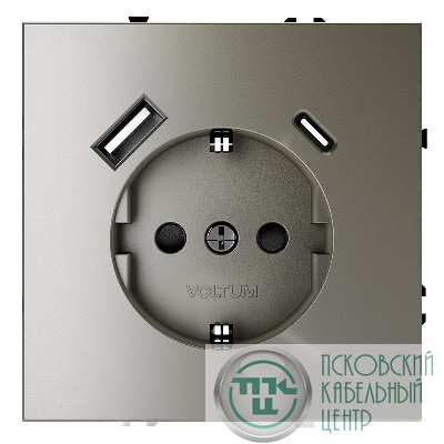 Розетка 1-м СП S70 16А с USB A+С с заземл. защ. шторки механизм шелк Voltum VLS040504