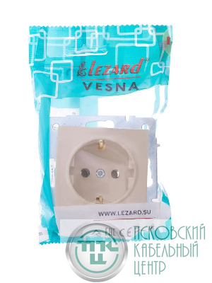 Розетка 1-м СП Vesna с заземл. ПБТ механизм крем. LEZARD 742-0388-122B