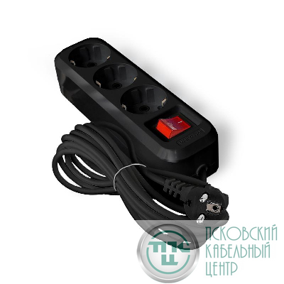 Удлинитель 3х5м с заземл. 16А IP20 S-303 ПВС 3х1 с выкл. черн. UNIVersal 2021