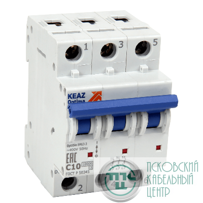 Выключатель автоматический модульный 3п D 25А 10кА OptiDin BM63-3D25-10-УХЛ3 КЭАЗ 262782