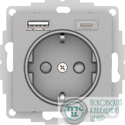 Розетка AtlasDesign 16А с 2-мя заряд. устройствами USB тип A+C 5В/2.4А 2х5В/1.2А механизм алюм. SE ATN000332