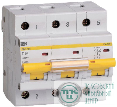 Выключатель автоматический модульный 3п D 16А 10кА ВА47-100 KARAT IEK MVA40-3-016-D