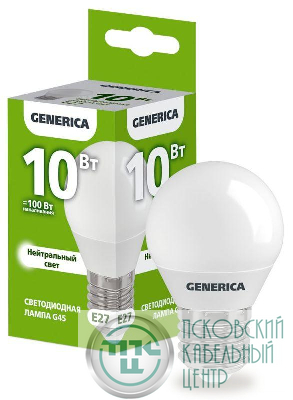 Лампа светодиодная G45 10Вт шар 4000К E27 230В GENERICA LL-G45-10-230-40-E27-G