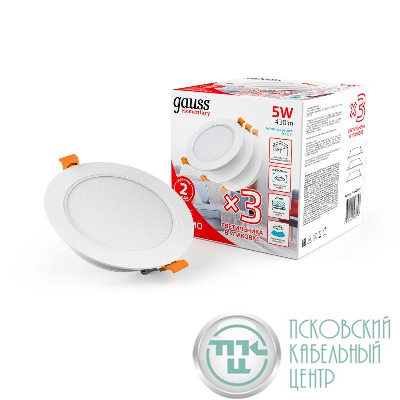Светильник светодиодный Elementary 5Вт 4000К IP20 300лм 170-260В ДВО круг бел. (уп.3шт) GAUSS 9100420205T