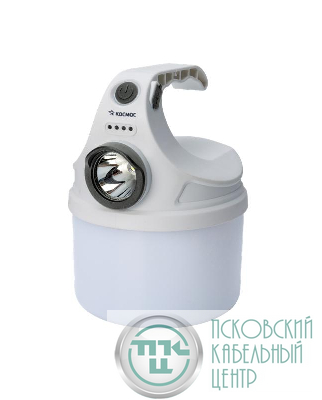 Фонарь аккумуляторный кемпинговый походный 10Вт SMD LED+2Вт LED Li-ion 18650 800мА.ч корпус ABS-пластик индикатор уровня заряда USB-шнур матовый рассеиватель КОСМОС KOC614Lit