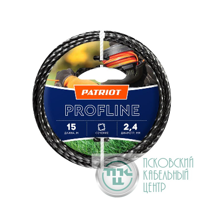 Леска Profline D2.4мм L15м (скрученный квадрат) 240-15-5 на пластиковой обойме черн. PATRIOT 805402206