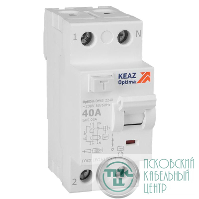 Выключатель дифференциального тока (УЗО) 2п 40А 30мА тип AC 4.5кА OptiDin DM63-2240 УХЛ4 КЭАЗ 343889