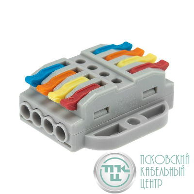 Клемма строительно-монтажная СМК проходная 222-424P 4п 0.08-4кв.мм с монтажной площадкой сер. (уп.25шт) Rexant 07-6264