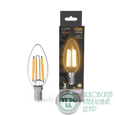 Лампа светодиодная филаментная Black Filament 13Вт свеча 2700К тепл. бел. E14 1100лм GAUSS 103801113