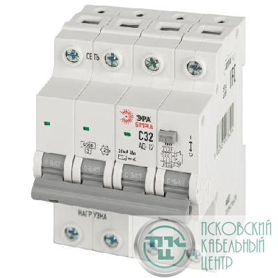 Выключатель автоматический дифференциального тока 3P+N C 32А 30мА тип АС 4.5кА АД-12 электронное SIMPLE D12E4C32AC30 Эра Б0058929