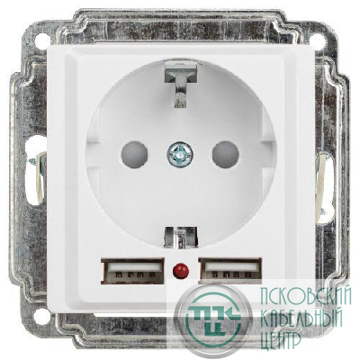 Розетка 1-м СП Accent 6-410-01 16А IP20 250В P+E Schuko защ. шторки + 2хUSB бел. Intro Б0063689