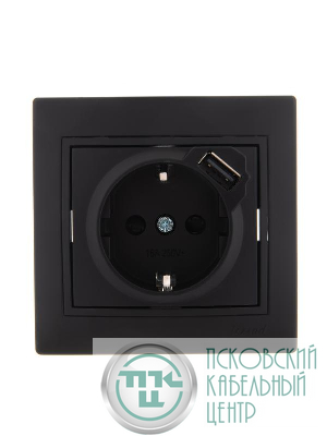 Розетка 1-м СП Mira 16А с заземл. + USB разъем черн. бархат LEZARD 701-4242-181