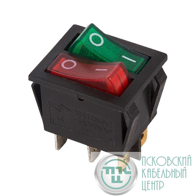 Выключатель клавишный 250В 15А (6с) ON-OFF крас./зел. с подсветкой двойн. (RWB-511) Rexant 36-2450