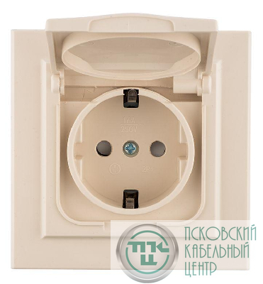 Розетка 1-м СП Минск 16А IP44 с заземл. защ. шторки с крышкой беж. EKF ERR16-029-200-44