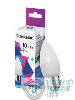 Лампа светодиодная 10.5Вт свеча 6500К холод. бел. E27 220В КОСМОС LkecLED10.5wCNE2765