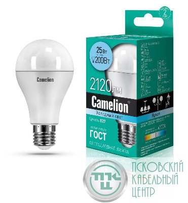 Лампа светодиодная LED25-A65/845/E27 25Вт грушевидная матовая 4500К бел. E27 170-265В Camelion 13572