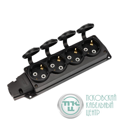 Колодка удлинителя 4-м с заземл. 16А IP54 влагозащ. с защ. крышкой COMPACT каучук черн. Rexant 111-224