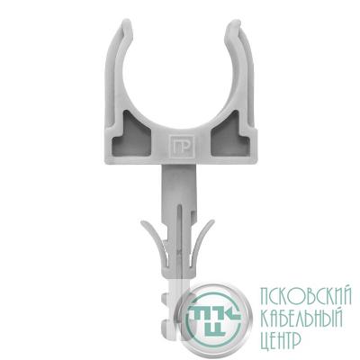 Держатель для труб (клипса) d20мм с дюбелем сер. (уп.100шт) Промрукав PR13.0296