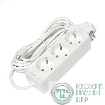 Удлинитель 3х5м с заземл. 10А IP20 2.2кВт ПВС 3х0.75 бел. DOMTOK 2376