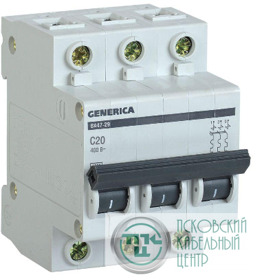 Выключатель автоматический модульный 3п C 20А 4.5кА ВА47-29 GENERICA ИЭК MVA25-3-020-C